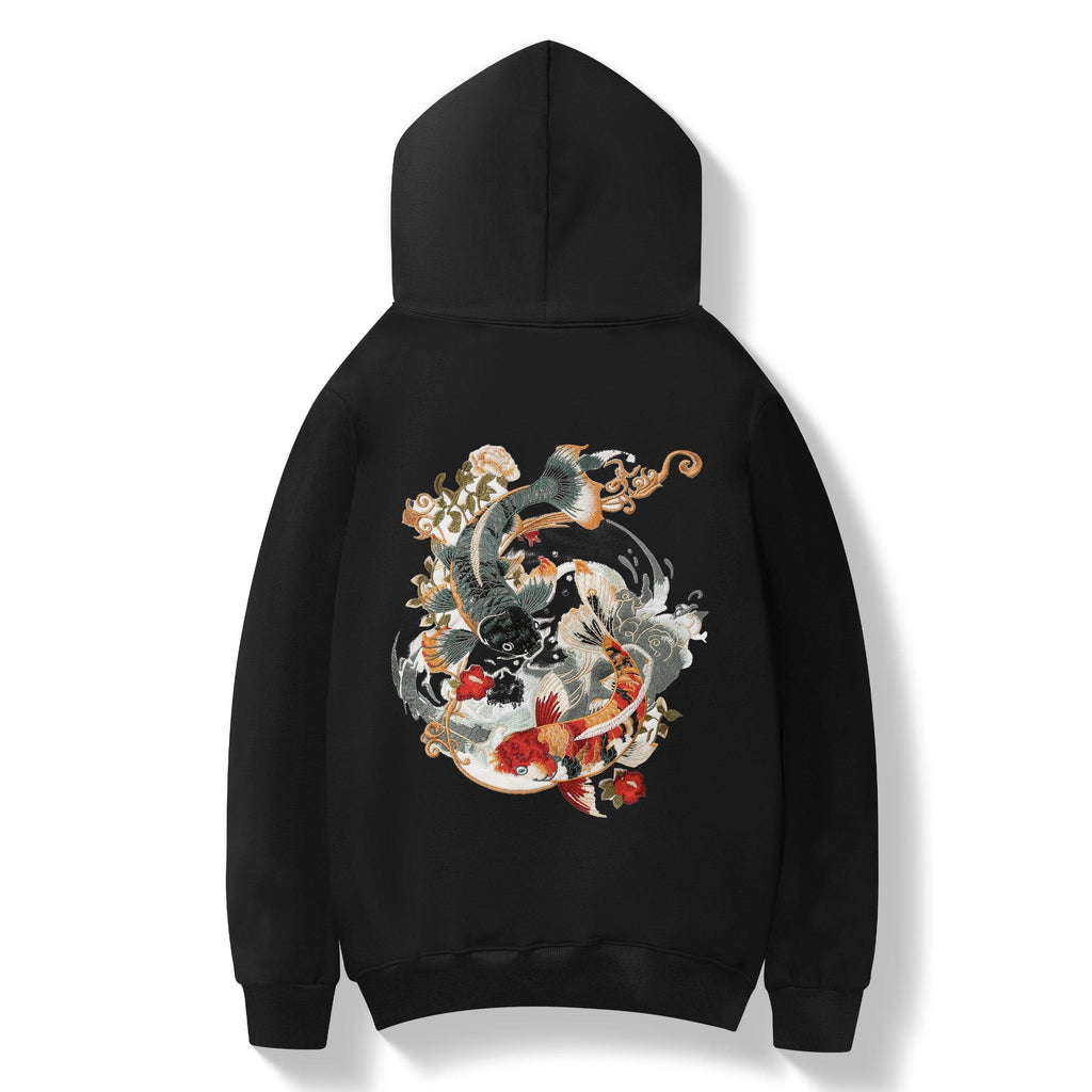 KH9008 YinYang Koi Embroidery Hoodie - Black / S