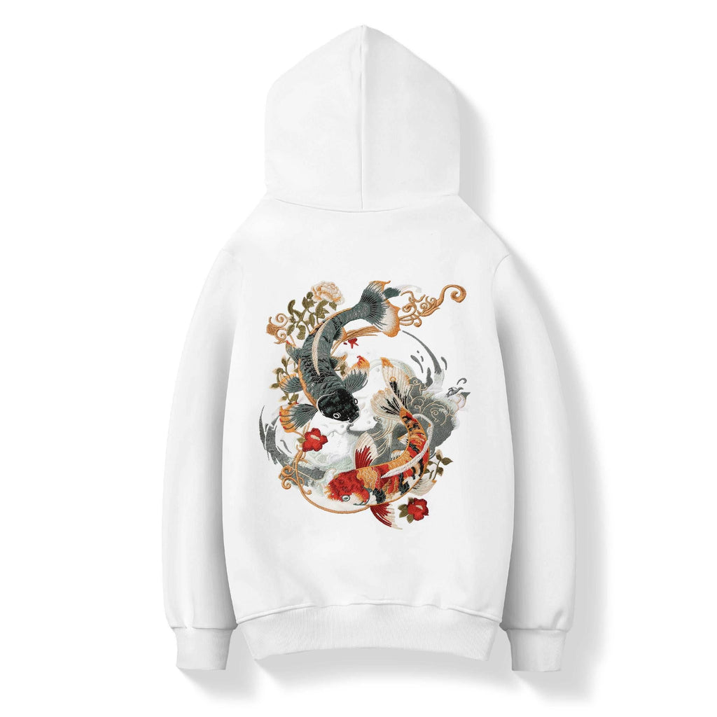 KH9008 YinYang Koi Embroidery Hoodie - White / S
