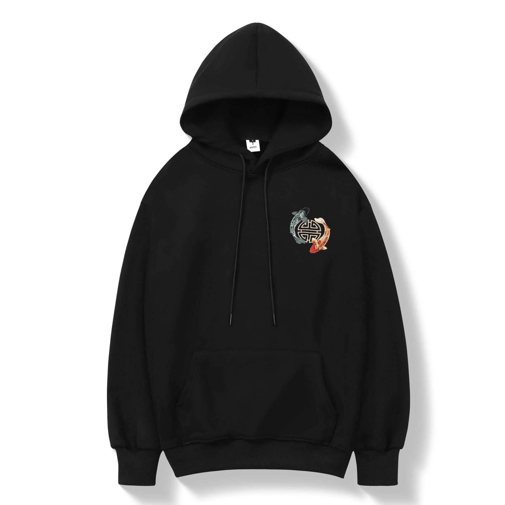 KH9008 YinYang Koi Embroidery Hoodie - Black / S