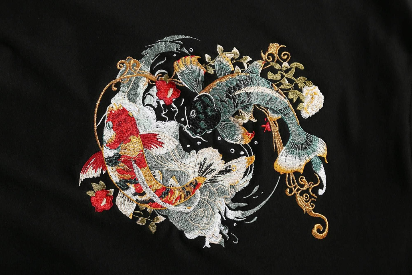 KH9008 YinYang Koi Embroidery Hoodie - Black / S