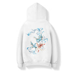 KH9010 Blue Phoenix Embroidery Hoodie - White / S