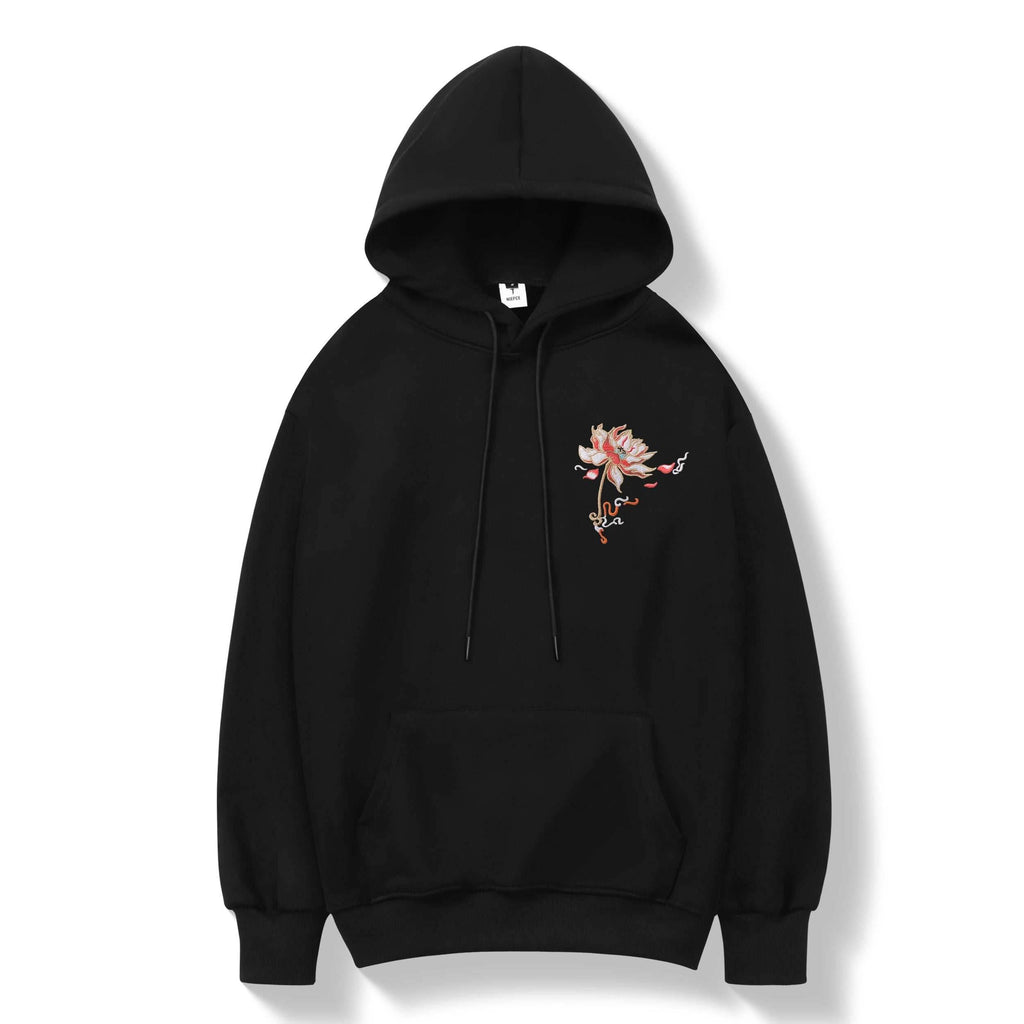 KH9010 Blue Phoenix Embroidery Hoodie - Black / S