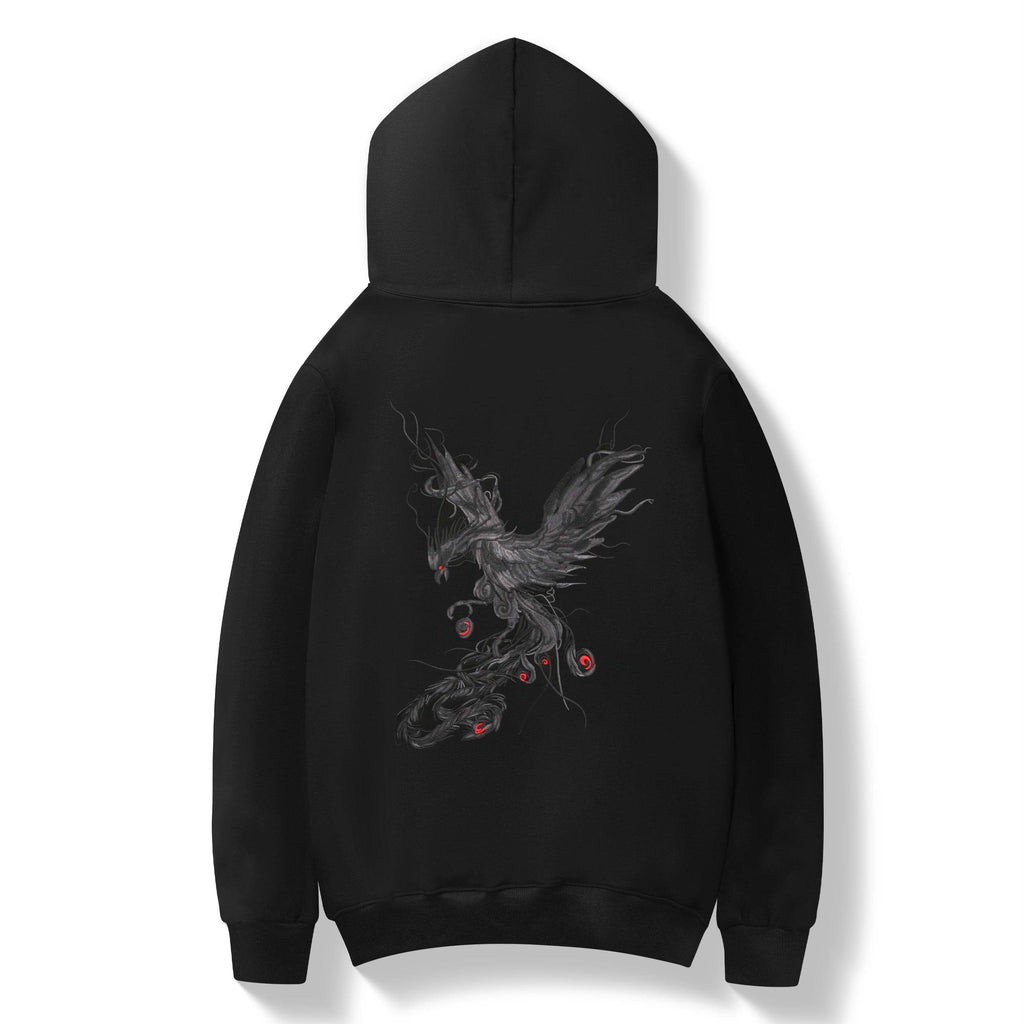 KH9011 Striking Phoenix Embroidery Hoodie - Black / S