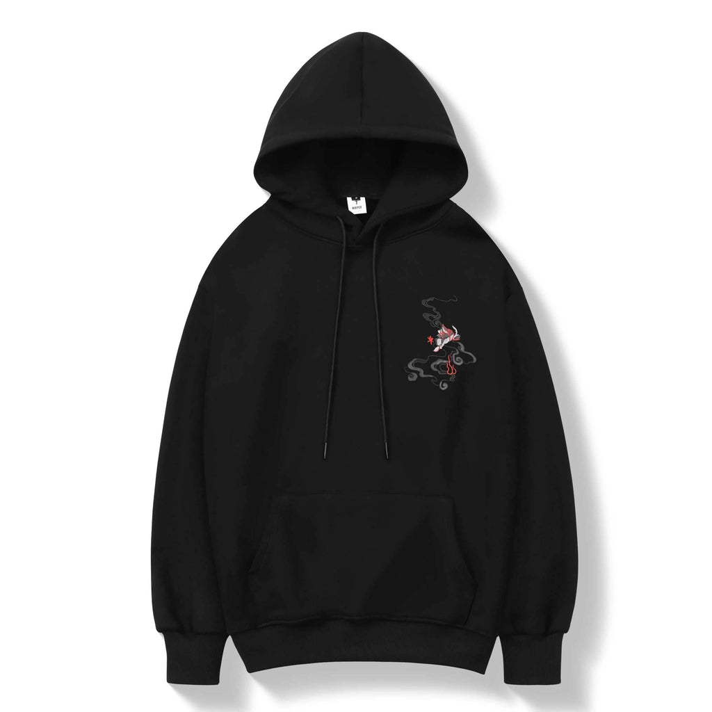 KH9011 Striking Phoenix Embroidery Hoodie - Black / S