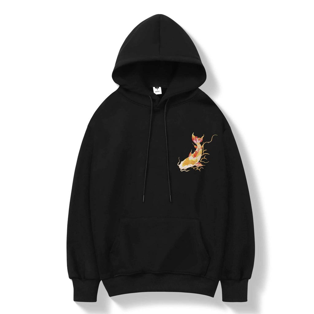 KH9013 Golden Koi Fish Embroidery Hoodie - Black / S