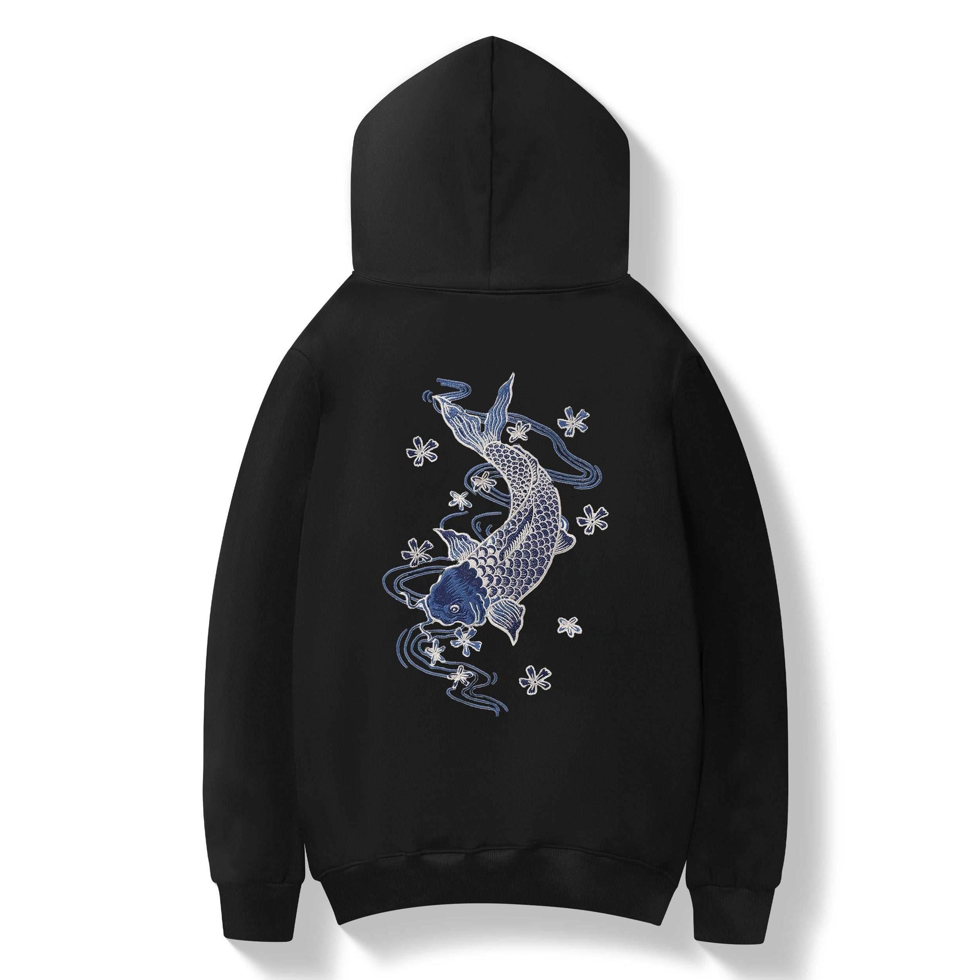 KH9015 Blue Koi Embroidery Hoodie - Black / S