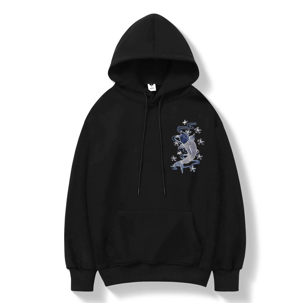 KH9015 Blue Koi Embroidery Hoodie - White / S