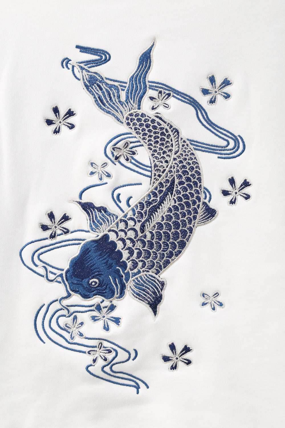 KH9015 Blue Koi Embroidery Hoodie - White / S