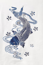 KH9015 Blue Koi Embroidery Hoodie - White / S