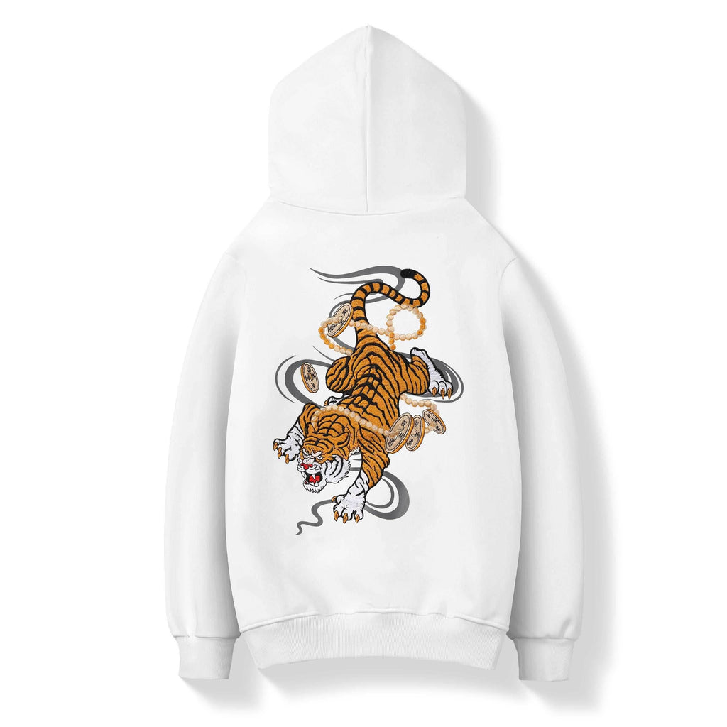KH9017 Rich Tiger Embroidery Hoodie - White / S