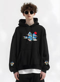 KH9232 Mountains Embroidery Hoodie - Black / S