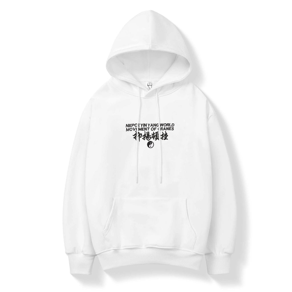 KH9332 Movement of Cranes Embroidery Hoodie - White / S