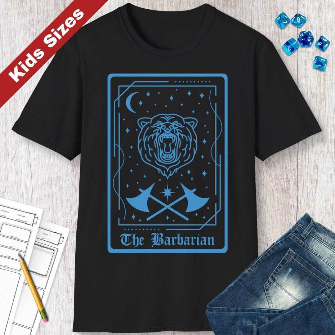 Kids Sizes The Barbarian Tarot Card T-Shirt - Navy / Youth XS