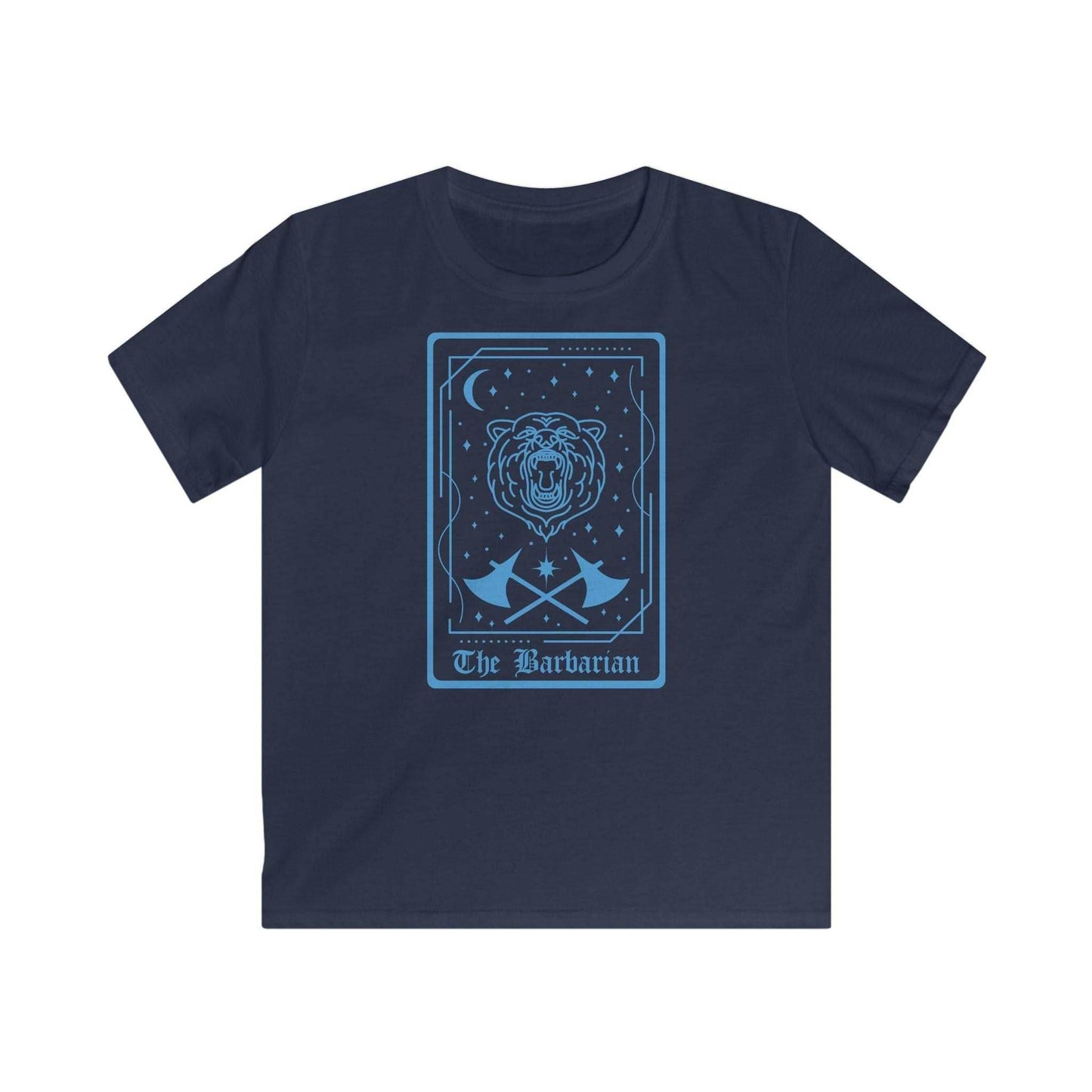 Kids Sizes The Barbarian Tarot Card T-Shirt - Navy / Youth XS