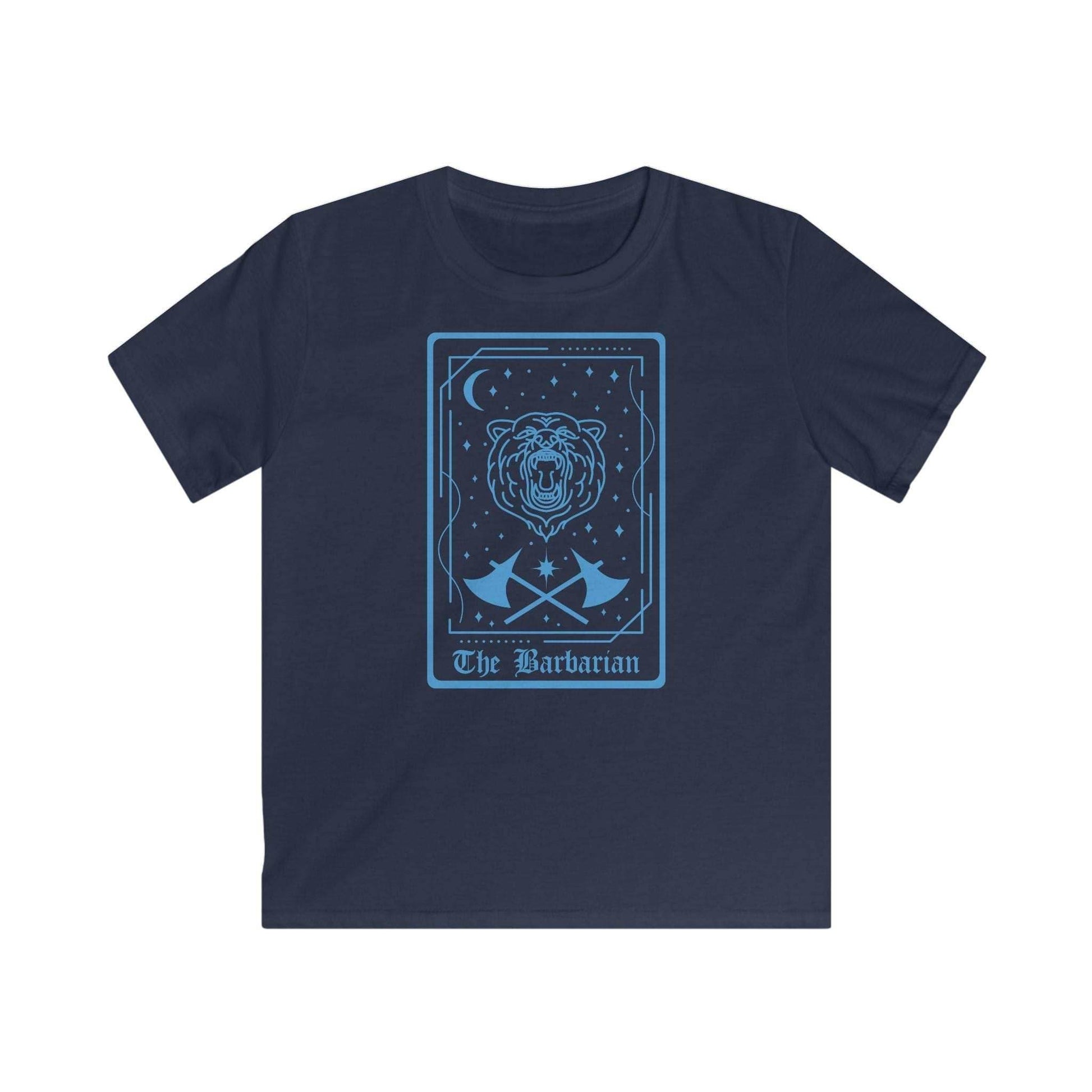 Kids Sizes The Barbarian Tarot Card T-Shirt - Navy / Youth XS