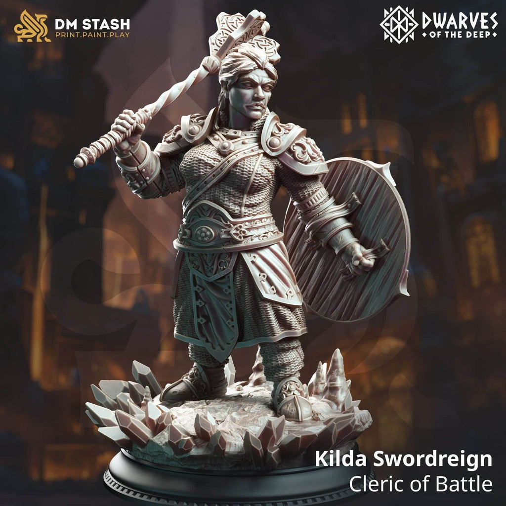 Kilda Swordreign, Cleric of Battle (Female Dwarf Battlecleric) - 32mm Scale