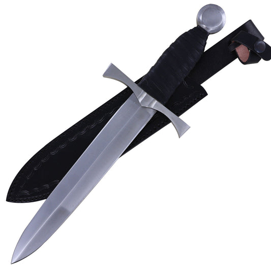 King of the Archers Full Tang Arming Dagger with Black Leather Handle