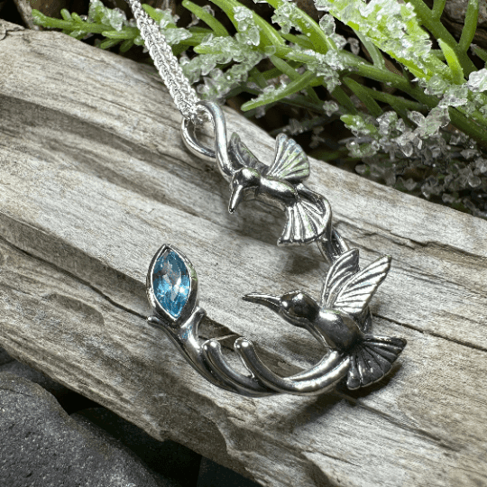 Celtic Hummingbird Necklace - Topaz