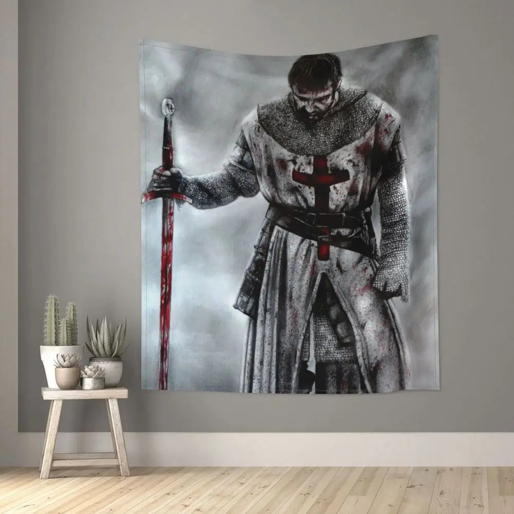 Knight Templar Tapestry Medieval Armor Of God Temple Tapestries Custom Cross Banner Flag Home Decoration Aesthetic Room Decor