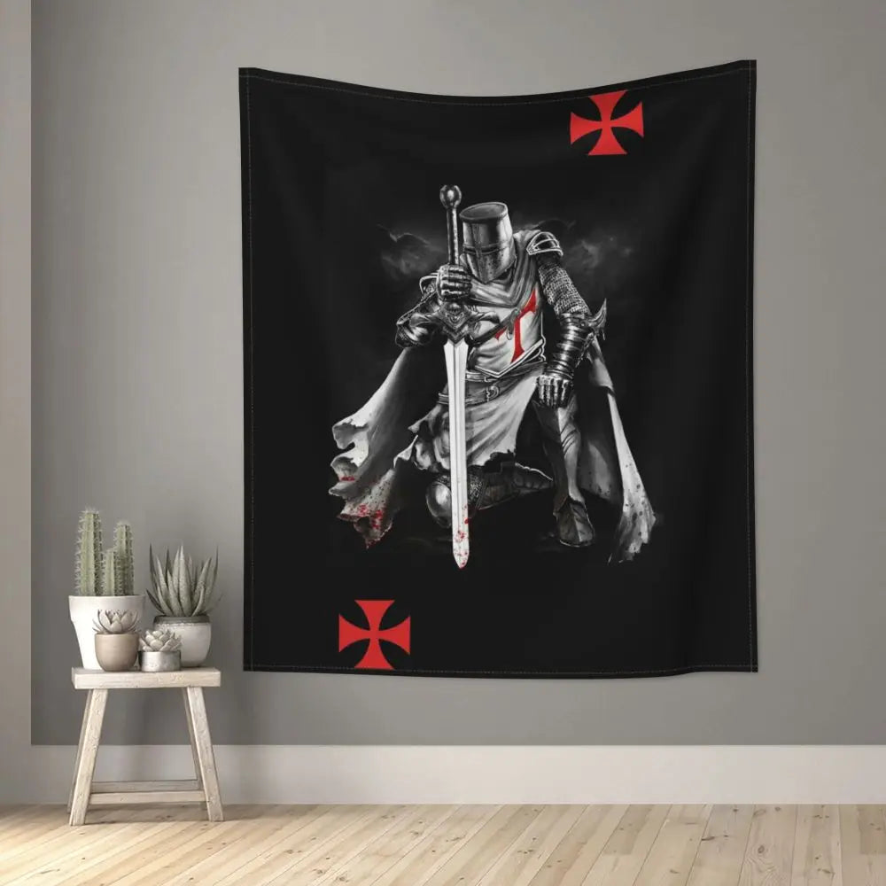 Knight Templar Tapestry Medieval Armor Of God Temple Tapestries Custom Cross Banner Flag Home Decoration Aesthetic Room Decor