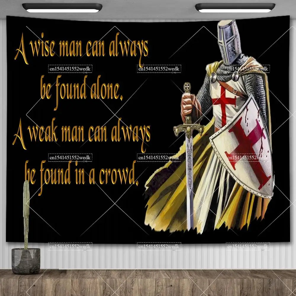 Knight Templar Tapestry Medieval Armor Of God Temple Tapestries Custom Cross Banner Flag Home Decoration Aesthetic Room Decor