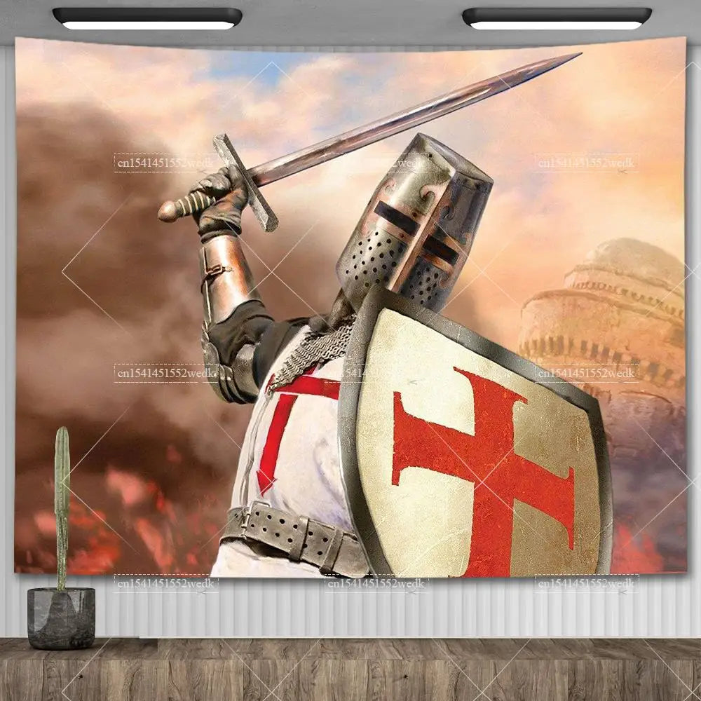 Knight Templar Tapestry Medieval Armor Of God Temple Tapestries Custom Cross Banner Flag Home Decoration Aesthetic Room Decor