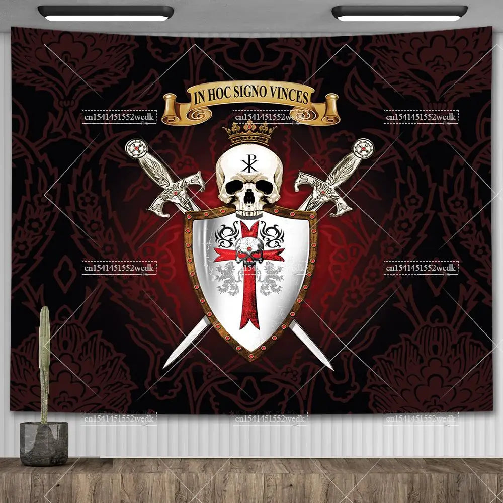 Knight Templar Tapestry Medieval Armor Of God Temple Tapestries Custom Cross Banner Flag Home Decoration Aesthetic Room Decor