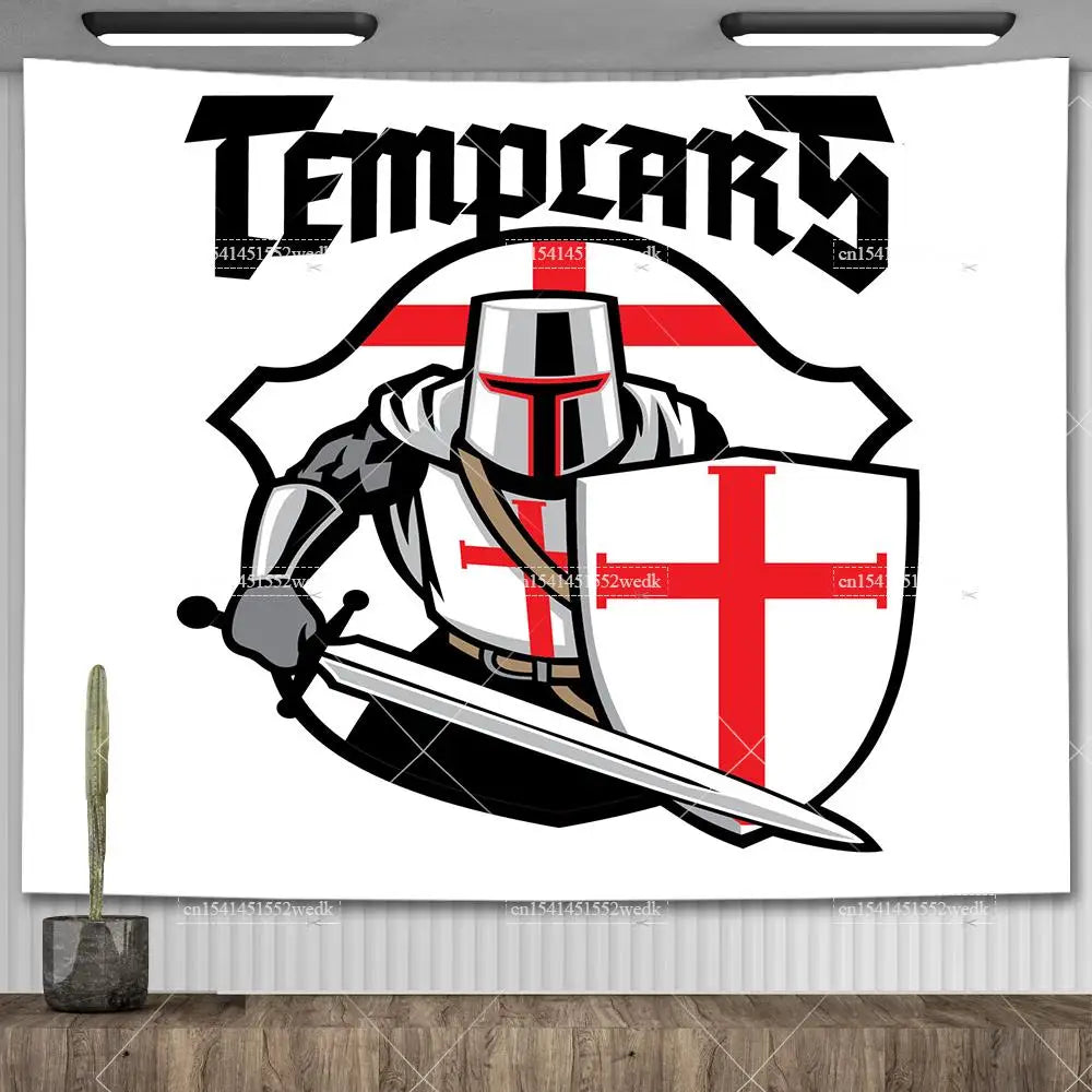 Knight Templar Tapestry Medieval Armor Of God Temple Tapestries Custom Cross Banner Flag Home Decoration Aesthetic Room Decor