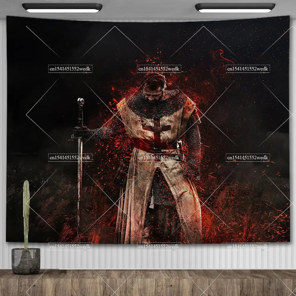 Knight Templar Tapestry Medieval Armor Of God Temple Tapestries Custom Cross Banner Flag Home Decoration Aesthetic Room Decor