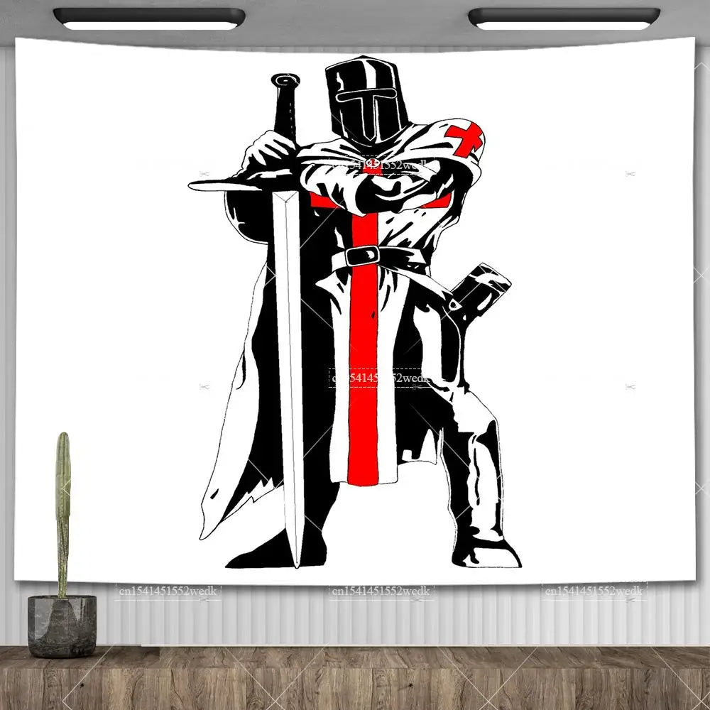 Knight Templar Tapestry Medieval Armor Of God Temple Tapestries Custom Cross Banner Flag Home Decoration Aesthetic Room Decor