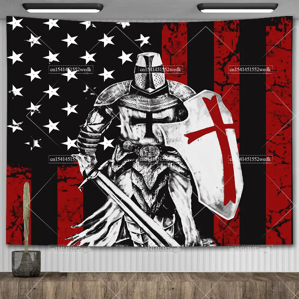 Knight Templar Tapestry Medieval Armor Of God Temple Tapestries Custom Cross Banner Flag Home Decoration Aesthetic Room Decor