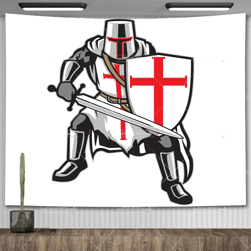 Knight Templar Tapestry Medieval Armor Of God Temple Tapestries Custom Cross Banner Flag Home Decoration Aesthetic Room Decor