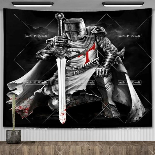 Knight Templar Tapestry Medieval Armor Of God Temple Tapestries Custom Cross Banner Flag Home Decoration Aesthetic Room Decor