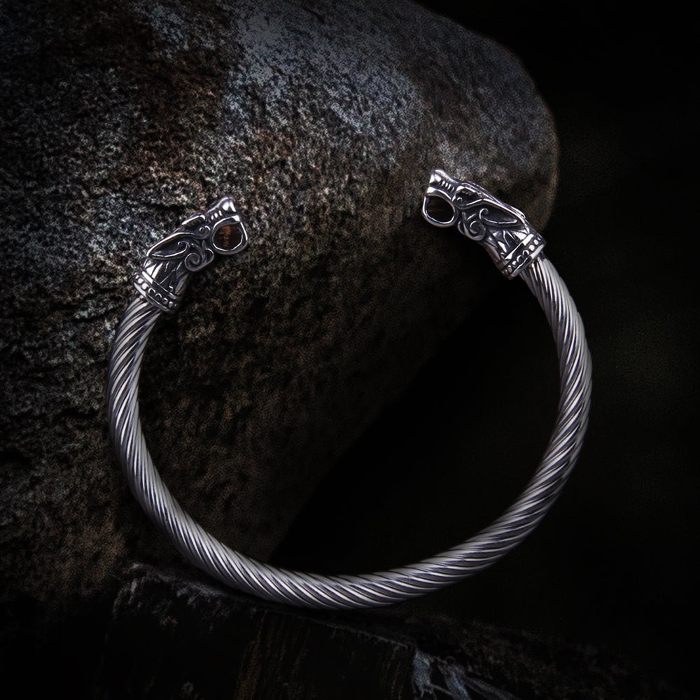Bracelet Loups Knotwork de Ragnarok Geri &amp; Freki Torc | Acier inoxydable