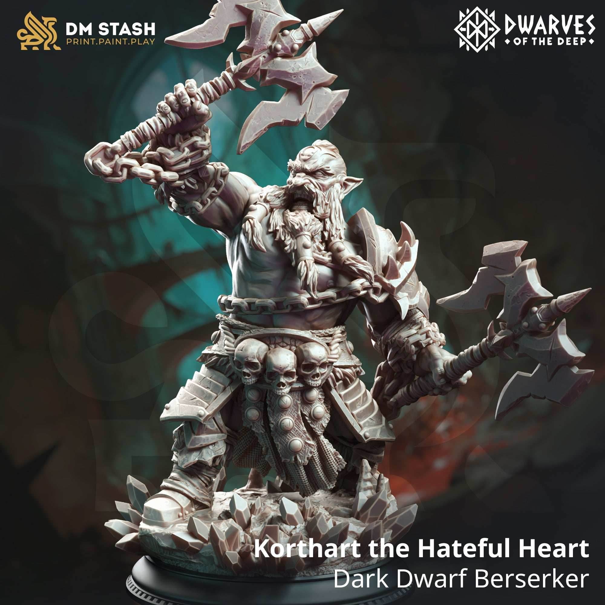 Kothart the Hateful Heart (Male Dark Dwarf Berserker) - 32mm Scale