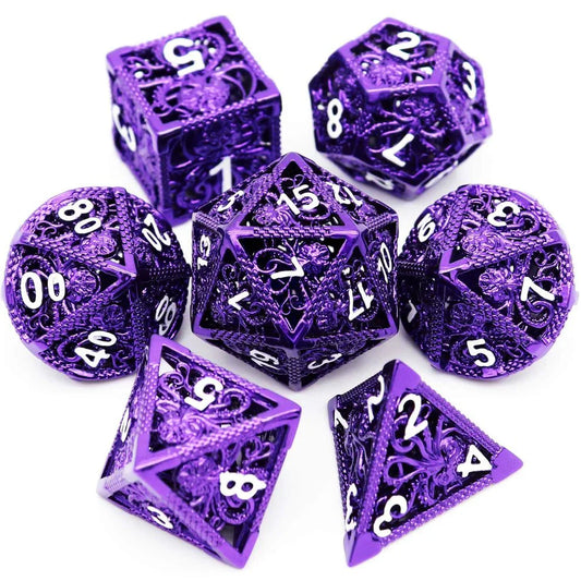 Kraken: Hollow Metal Dice Set, Purple White Numbers-0
