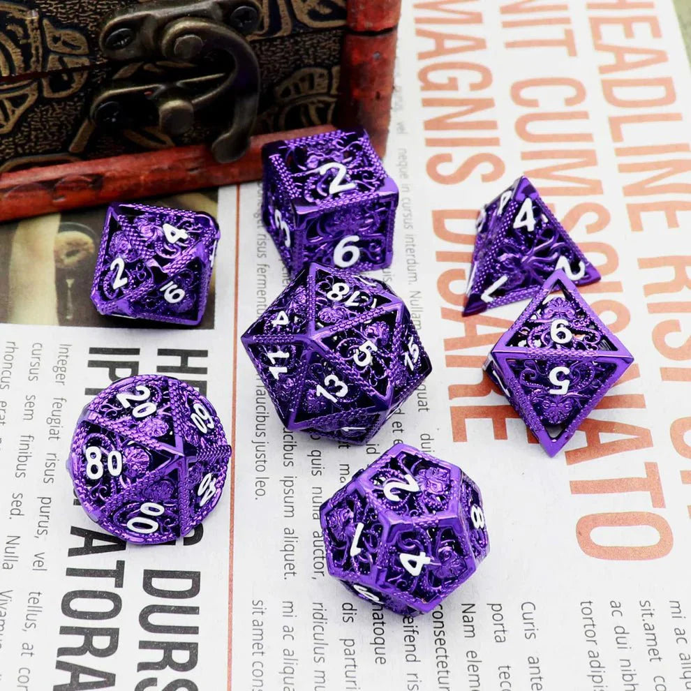 Kraken: Hollow Metal Dice Set, Purple White Numbers-1