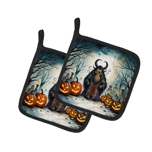 Krampus The Christmas Demon Spooky Halloween Pair of Pot Holders Kitchen Heat Resistant Pot Holders Sets Oven Hot Pads for Cooking Baking BBQ, 7 1/2 x 7 1/2