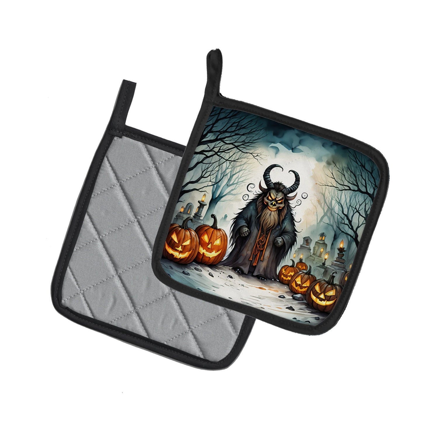 Krampus The Christmas Demon Spooky Halloween Pair of Pot Holders Kitchen Heat Resistant Pot Holders Sets Oven Hot Pads for Cooking Baking BBQ, 7 1/2 x 7 1/2