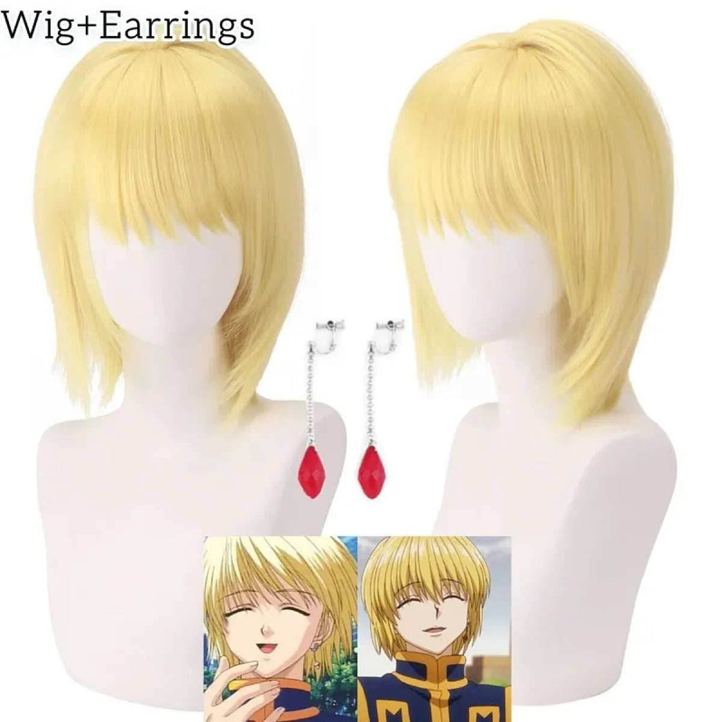 Kurapika Cosplay Costume – Hunter x Hunter Outfit with Wig & Chains - S / Wig and Earrings
