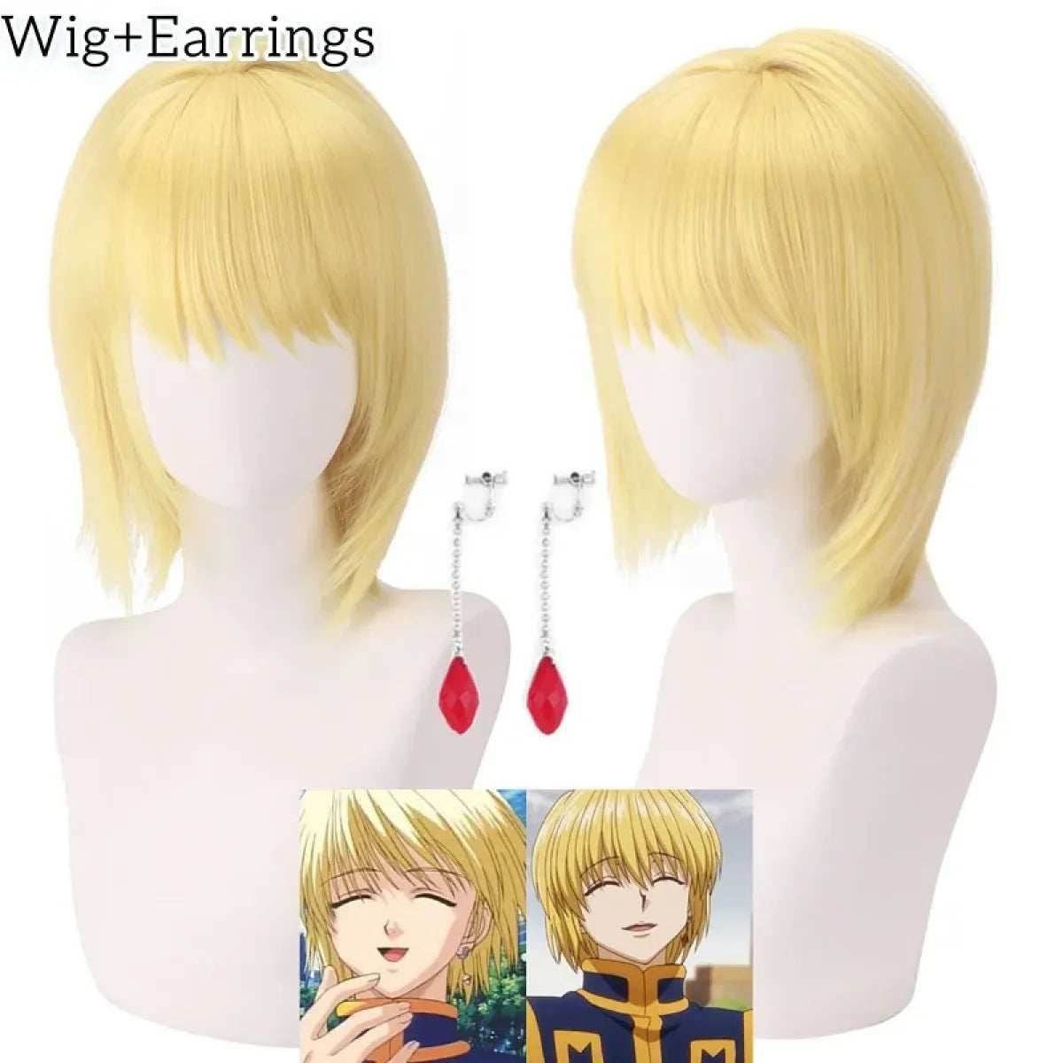 Kurapika Cosplay Costume – Hunter x Hunter Outfit with Wig & Chains - S / Wig and Earrings