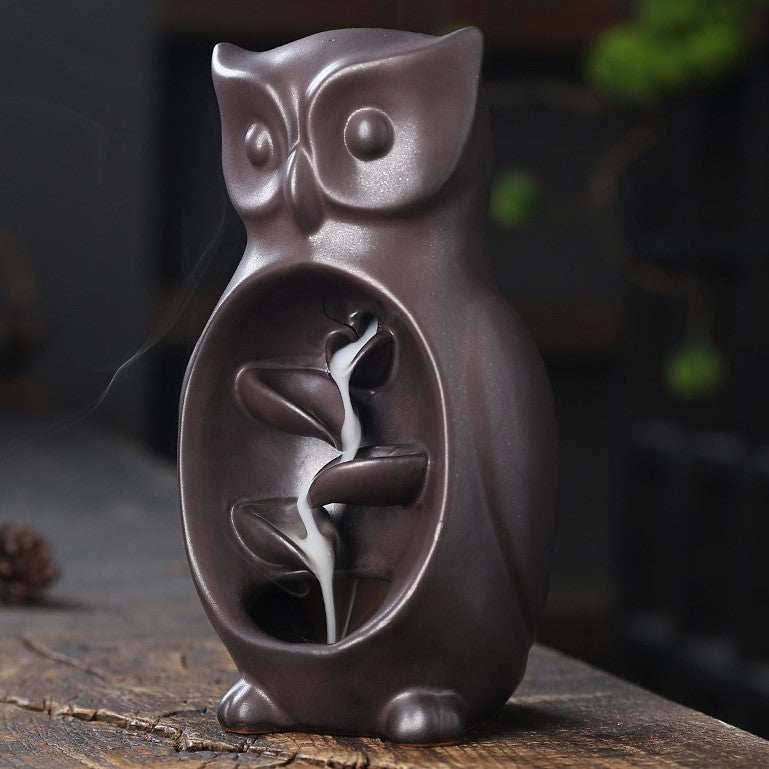 Ceramic Owl Waterfall Animal Backflow Incense Burner - Blue