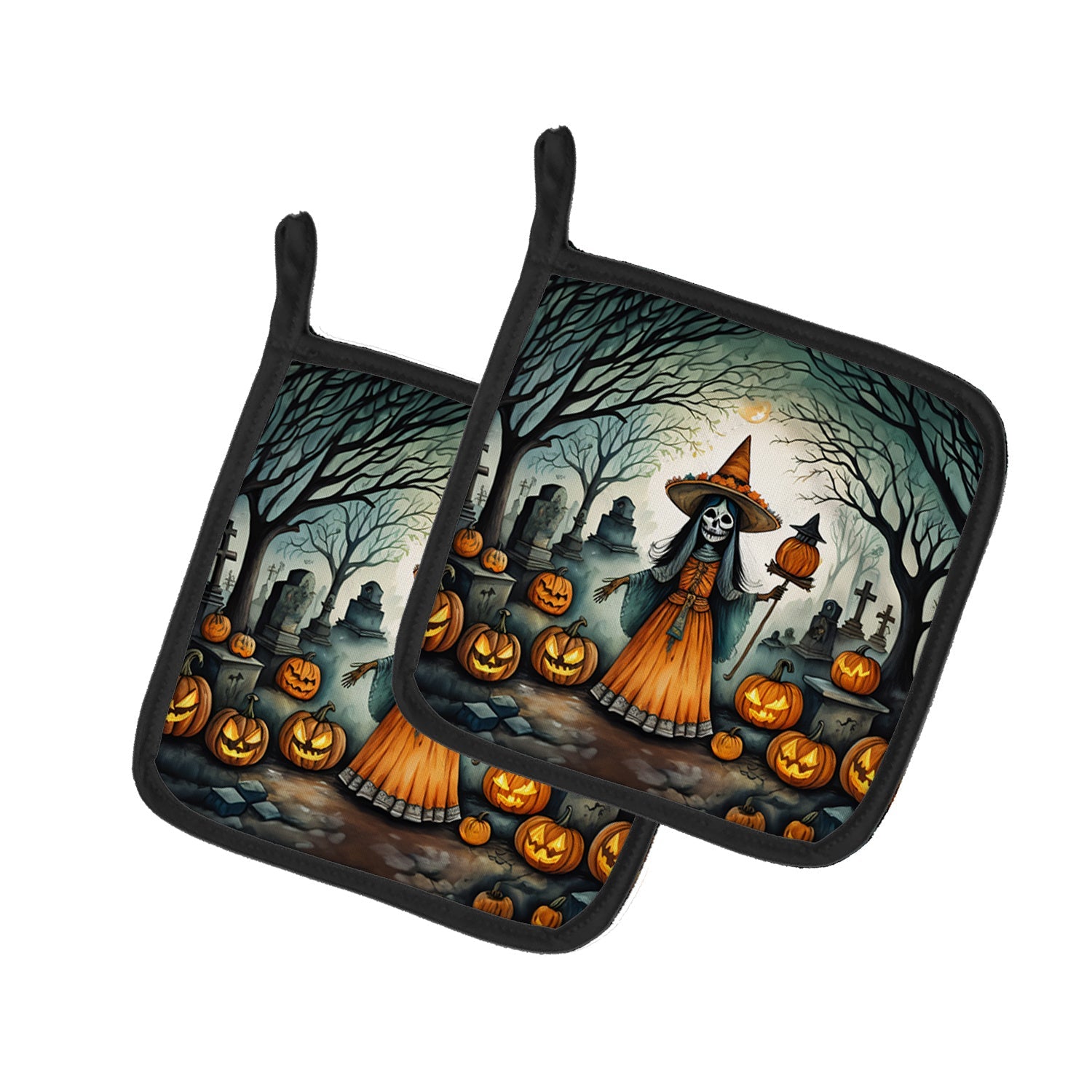 La Llorona Skeleton Spooky Halloween Pair of Pot Holders Kitchen Heat Resistant Pot Holders Sets Oven Hot Pads for Cooking Baking BBQ, 7 1/2 x 7 1/2