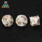 White Labrador Resin D10 Dice Set + Gold Numerals (D10 Dice)