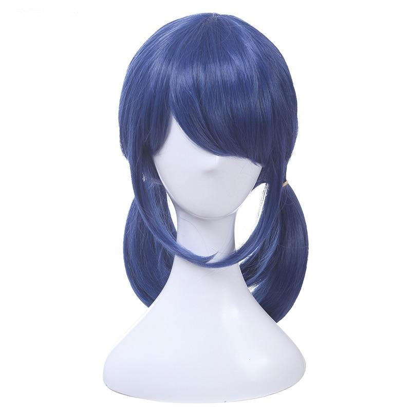 Ladybug Cosplay Wigs Dark Blue Double Ponytails Straight Cosplay Wig Halloween Heat Resistant Synthetic Hair