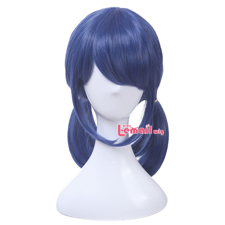 Ladybug Cosplay Wigs Dark Blue Double Ponytails Straight Cosplay Wig Halloween Heat Resistant Synthetic Hair