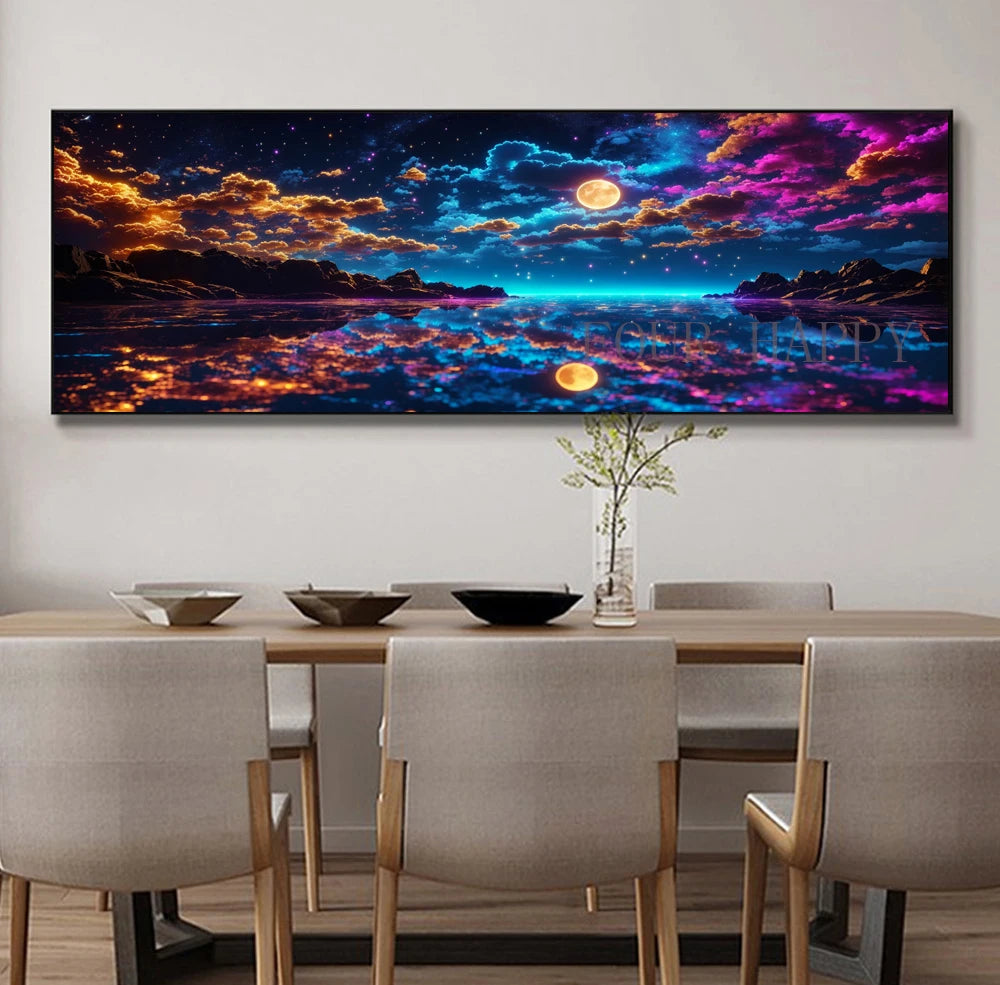 Large 5D Diamond Painting, Cross Lake, Sunset Glow, Landscape Wall Art, Full Round Drill, Embroidery, Home Decor, DIY