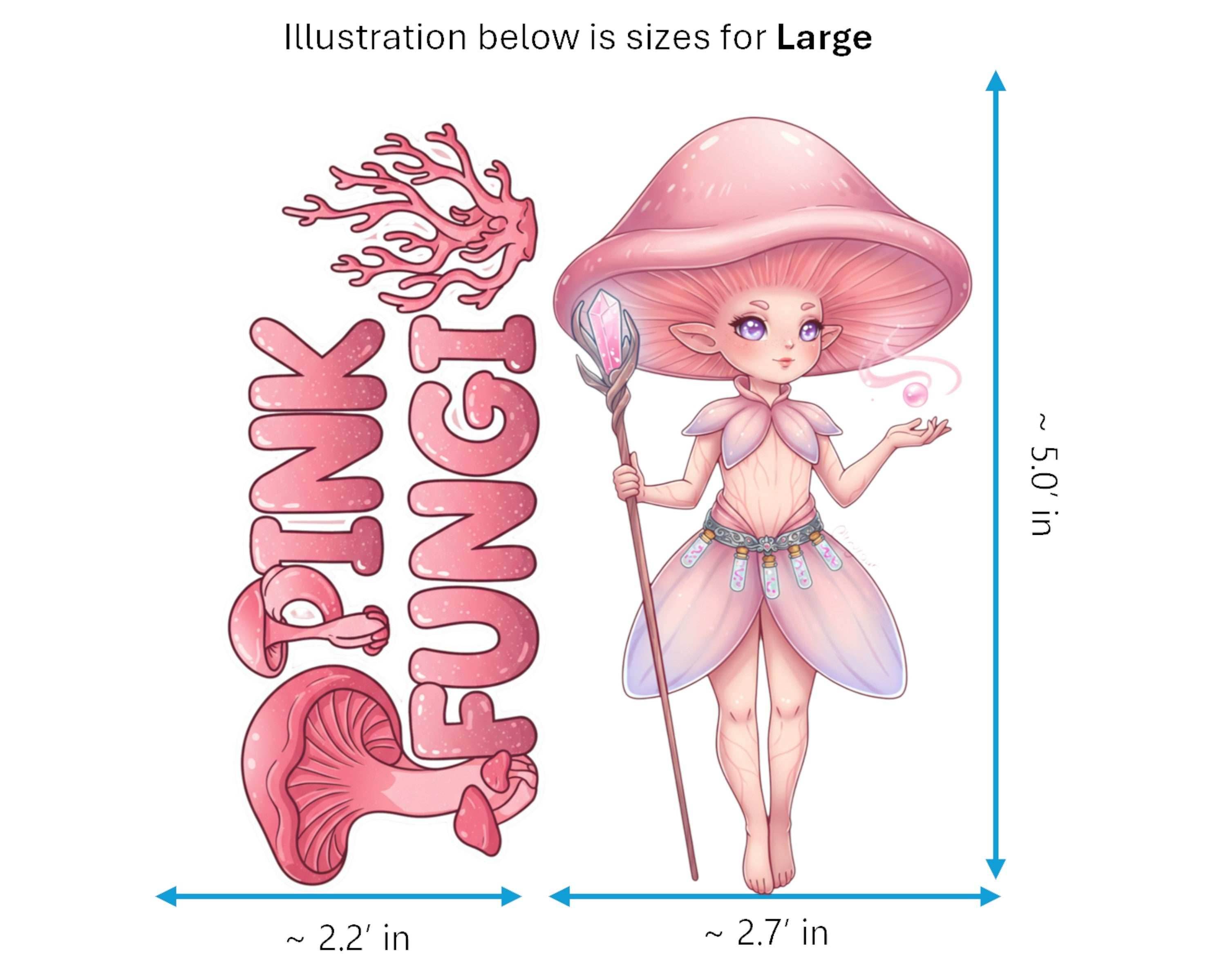 Pink Fungi Sticker and Magnet - the Petal Pixie Fungikins™ – Fantasy Mushroom Art | Waterproof & UV-Proof - Sticker / Large
