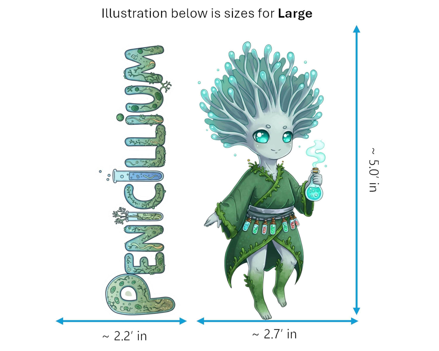 Penicillium Sticker and Magnet - Tiny Alchemist Fungikins™ – Scientific Mold Art | Waterproof & UV-Proof - Sticker / Large