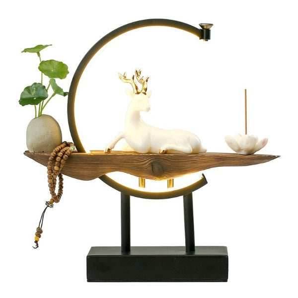 Lucky Deer LED Waterfall Backflow Incense Burner With Lotus - White